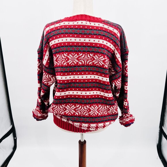 Vintage Eddie Bauer 100% Cotton Red Mix Pattern Sweater - L - Picture 4 of 7